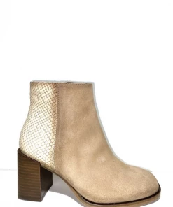 Bottine Bi Matière En Cuir Beige à Talon | Petite Pointure Femme | Softwaves Beige