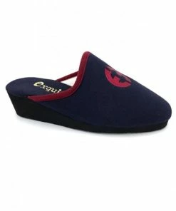 Chausson En Alcantara Marine Et Rouge Compensé | Petite Taille Femme | Exquise Marine Rouge