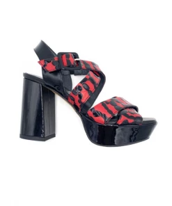 Sandale à Talon Haut En Cuir Noir Et Rouge | Petite Pointure Femme | ELLEN KASSEL Noir Rouge