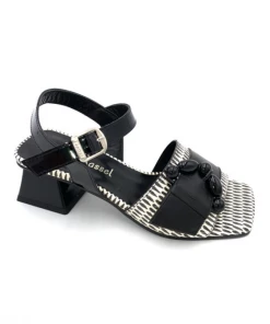 Sandale Talon Carré Noir Et Blanc En Cuir | Petite Taille Femme | Ellen Kassel Noir-blanc