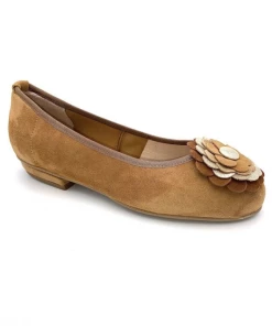 Ballerine à Fleurs Cognac En Velours | Petite Taille Femme |Ellen Kassel Cognac