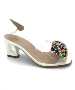 Sandale à Talon En Cuir Blanc Fantaisie | Petite Taille Femme | Ellen Kassel Beige