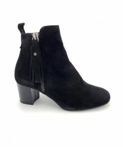 Bottine à Zip à Talon Et Fantaisie En Nubuck Noir | Petite Pointure Femme | Ellen Kassel Noir