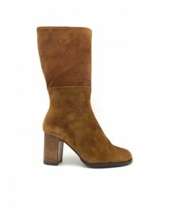Botte 3/4 Cognac En Velours à Talon | Petite Pointure Femme | Ellen Kassel Cognac