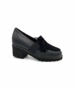 Mocassin à Talon En Cuir Noir Avec Fantaisie | Petite Pointure Femme | Mini Maxi Noir