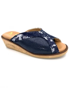 Chaussures Mule En Cuir Marine Fantaisie |Petite Taille Femme | Mini Maxi Bleu