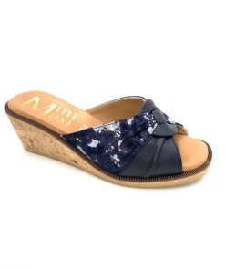 Mule En Cuir Et Nubuck Marine Fantaisie | Petite Pointure Femme | Mini Maxi Marine