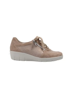 Basket Lacets Compensée En Cuir Suédé Beige | Petite Pointure Femme | Semler Beige