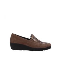 Mocassin Compensé Velours Taupe Avec Fantaisie Vipérine | Petite Pointure Femme | Semler Taupe