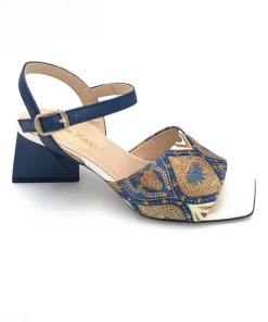 Sandale Fantaisie à Talon En Cuir Et Textile Marine | Petite Taille Femme |Ellen Kassel Marine