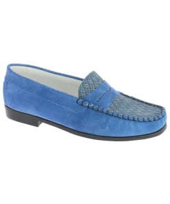 Chaussure Mocassin Confortable Bleu En Cuir Velours | Petite Taille Femme | Geo Reino Bleu