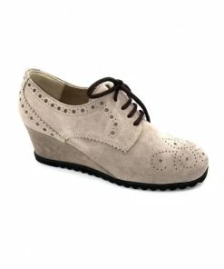 Lacet Compensé Habillé Bout Fleuri Taupe En Velours | Petite Taille Femme | Ellen Kassel Taupe