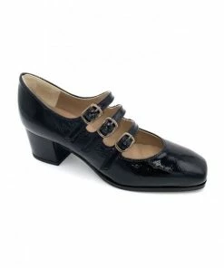 Escarpin Trotteur En Cuir Vernis Noir à Brides | Petite Taille Femme | Ellen Kassel Noir
