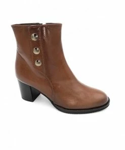 Bottine Bouton Cognac En Cuir à Talon | Petite Pointure Femme | Ellen Kassel Cognac