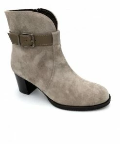 Bottine à Talon En Velours Cuir Taupe | Petite Taille Femme | Ellen Kassel Taupe