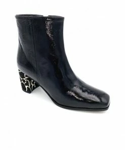 Bottine Chelsea à Talon En Cuir Vernis Noir | Petite Pointure Femme | Ellen Kassel Noir