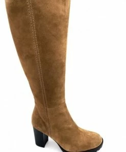 Botte Plateau Talon Haut En Velours Cognac | Petite Pointure Femme | Ellen Kassel Cognac