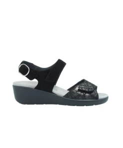 Sandale Compensée Avec Semelle Amovible En Velours Cuir Noir | Petite Taille Femme | Semler Noir